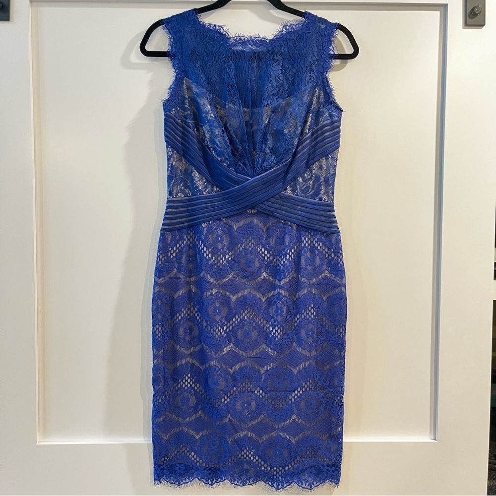 Tadashi Shoji Petite Blue Lace Sheath Dress Sz 6P